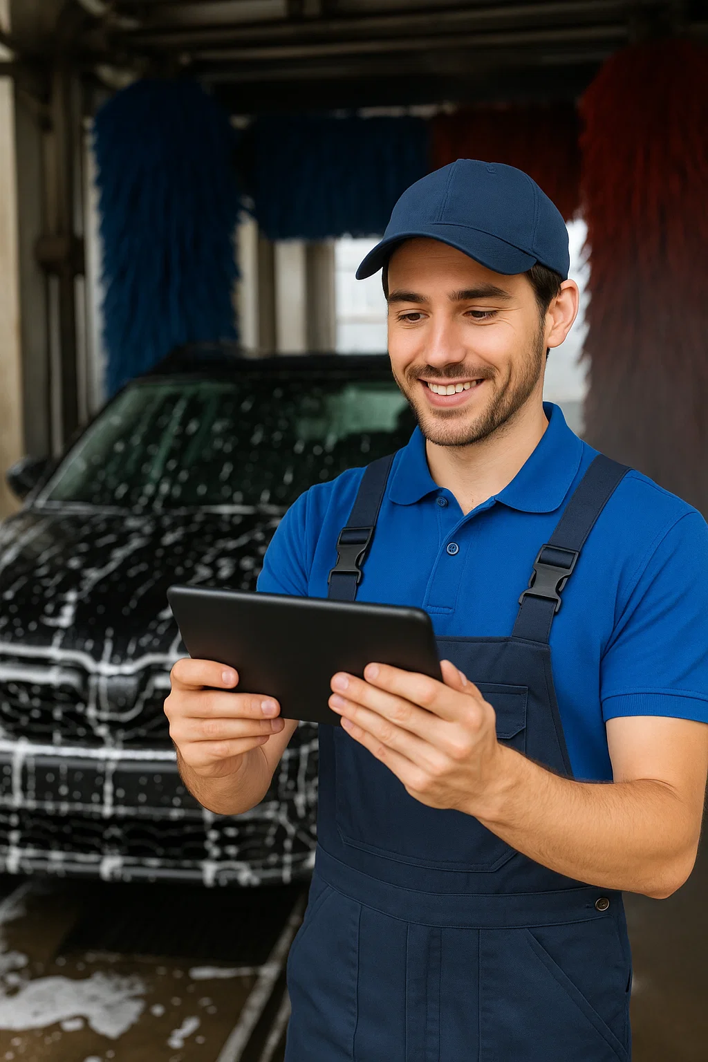 FlexWash Membership Management - Car Wash Employee Using Tablet for Customer Management